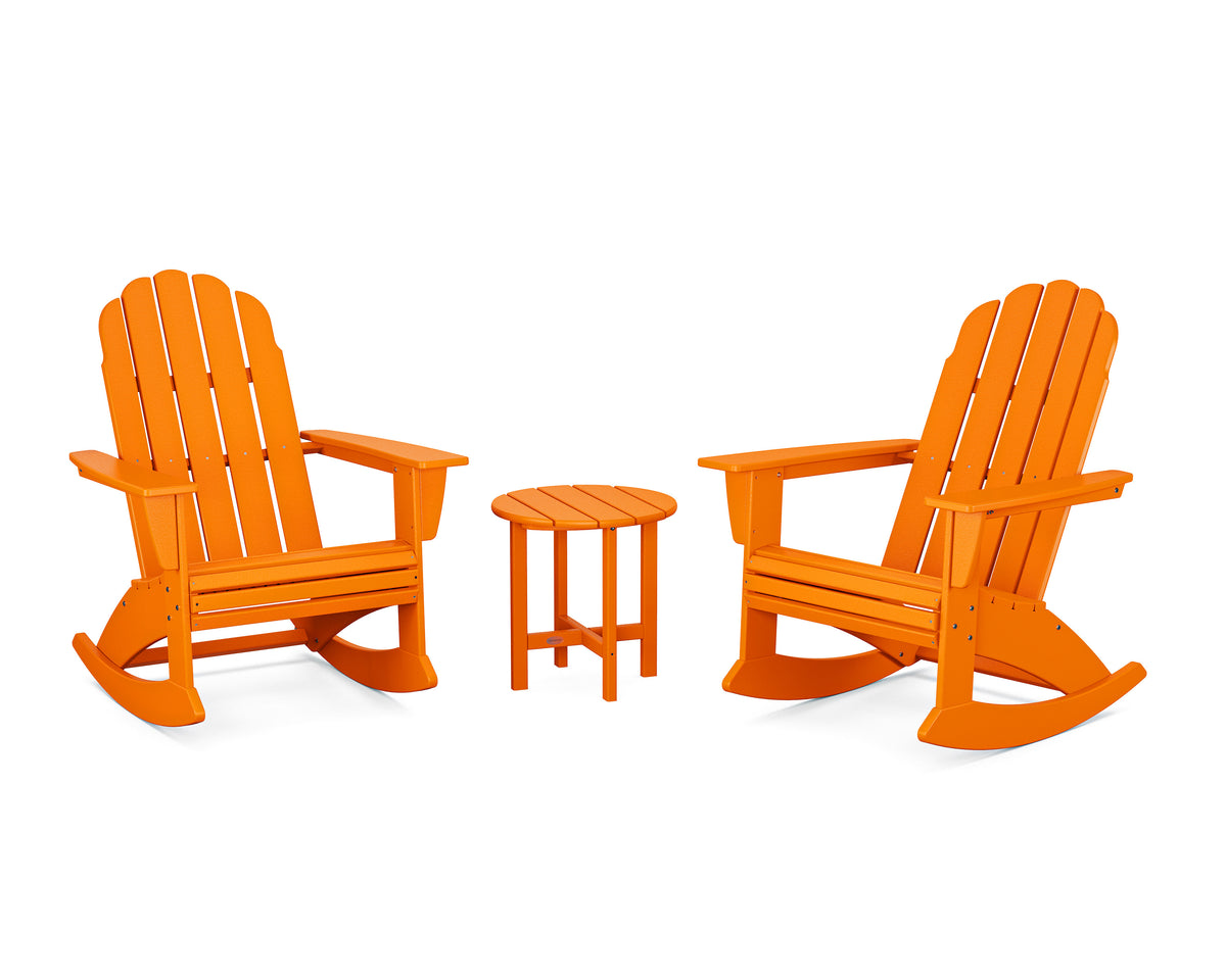 POLYWOOD Vineyard Curveback 3-Piece Adirondack Rocking Chair Set in Tangerine