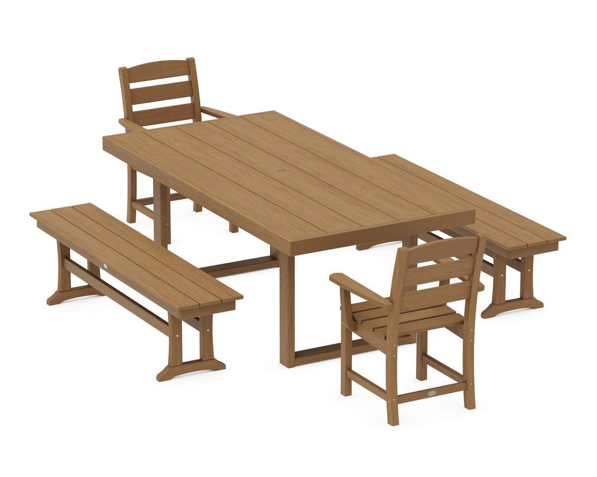 POLYWOOD Lakeside 5-Piece Dining Set with Benches in Natural