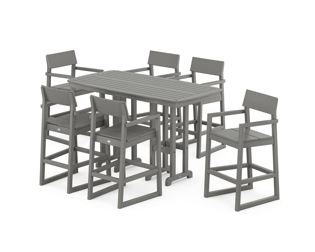 POLYWOOD EDGE Arm Chair 7-Piece Bar Set in Slate Grey