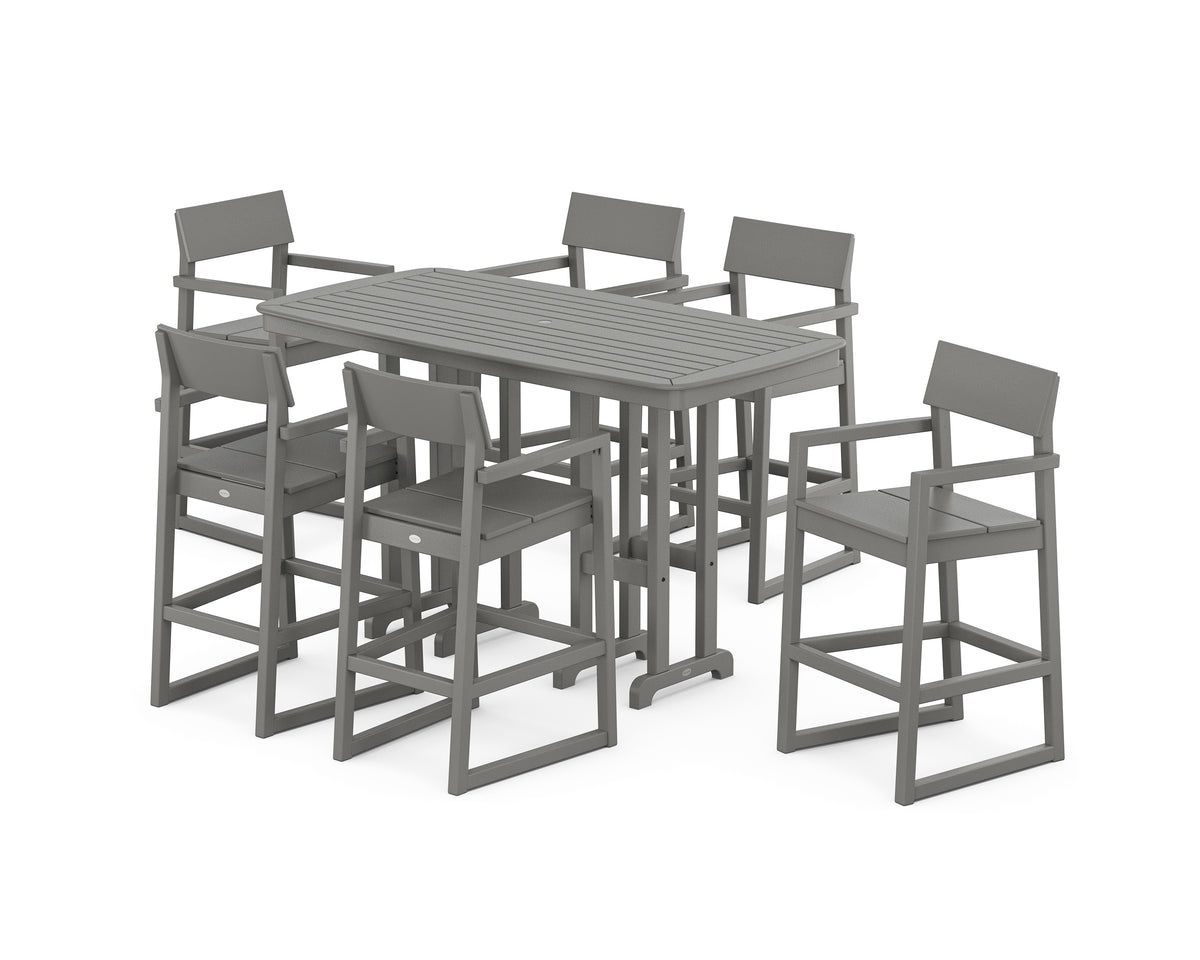 POLYWOOD EDGE Arm Chair 7-Piece Bar Set in Slate Grey