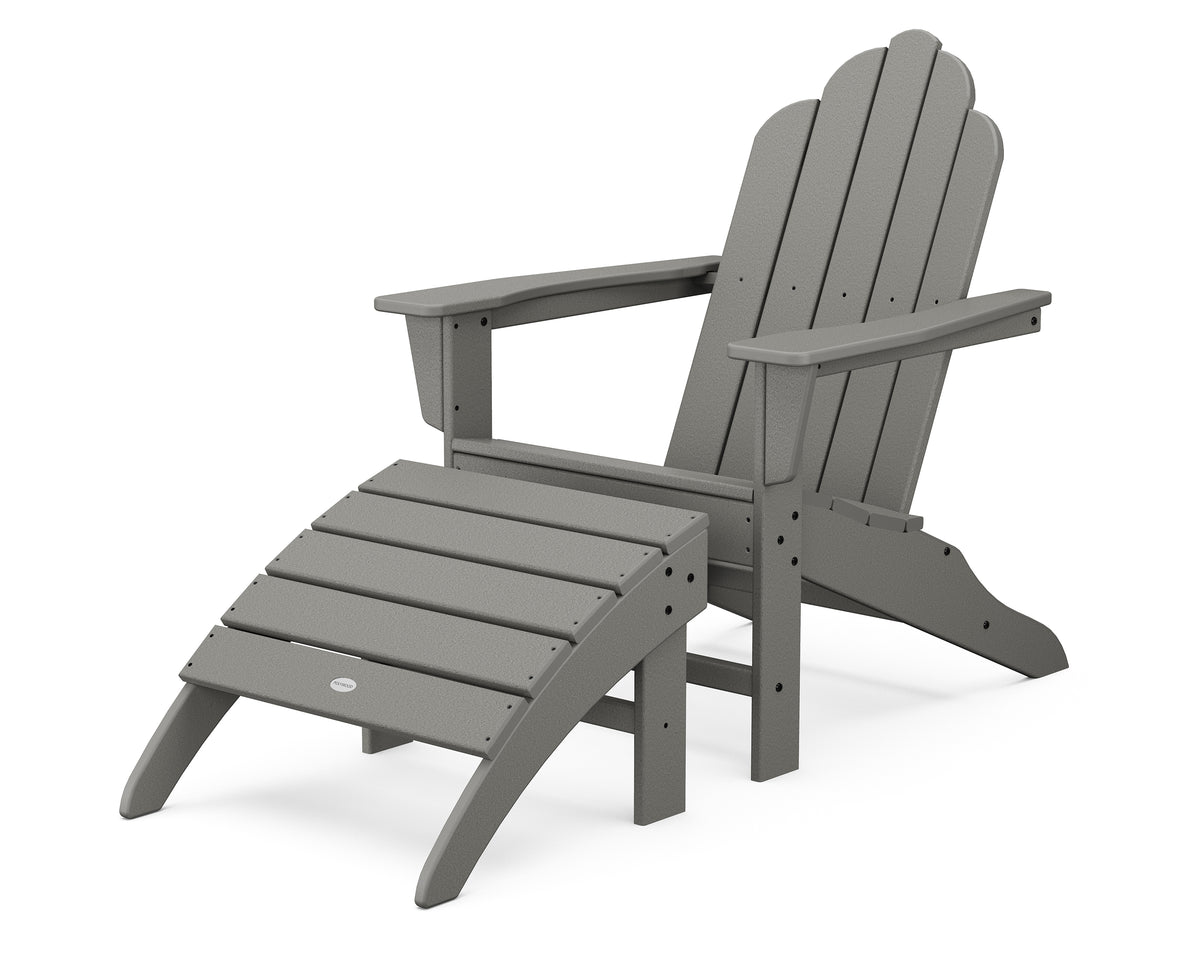 POLYWOOD Long Island Adirondack 2-Piece Set with South Beach Adirondack Ottoman in Slate Grey