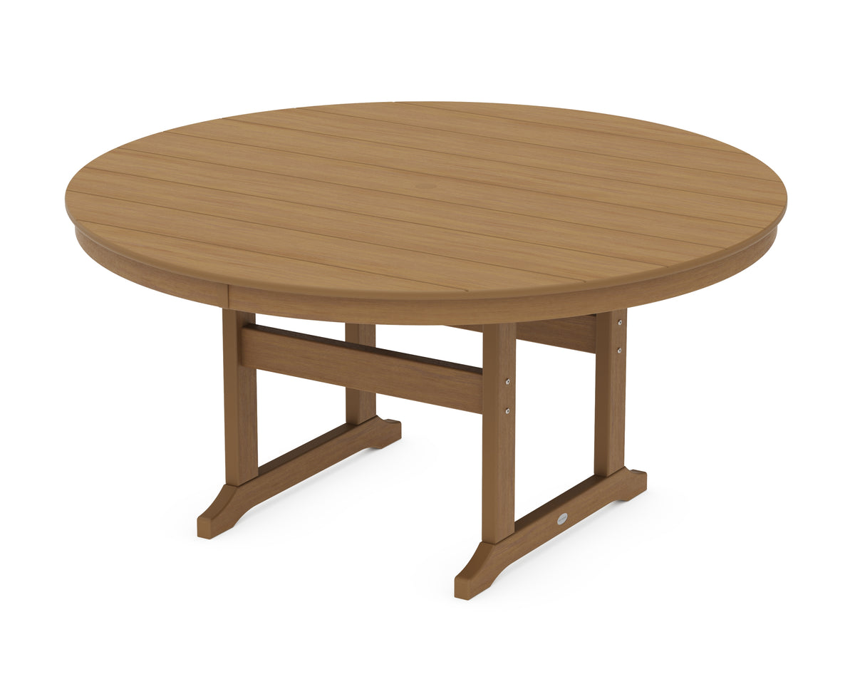 POLYWOOD 60" Round Farmhouse Dining Table in Natural