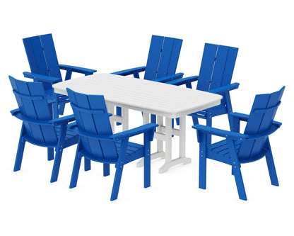 POLYWOOD Modern Curveback Adirondack 7-Piece Dining Set in Pacific Blue / White