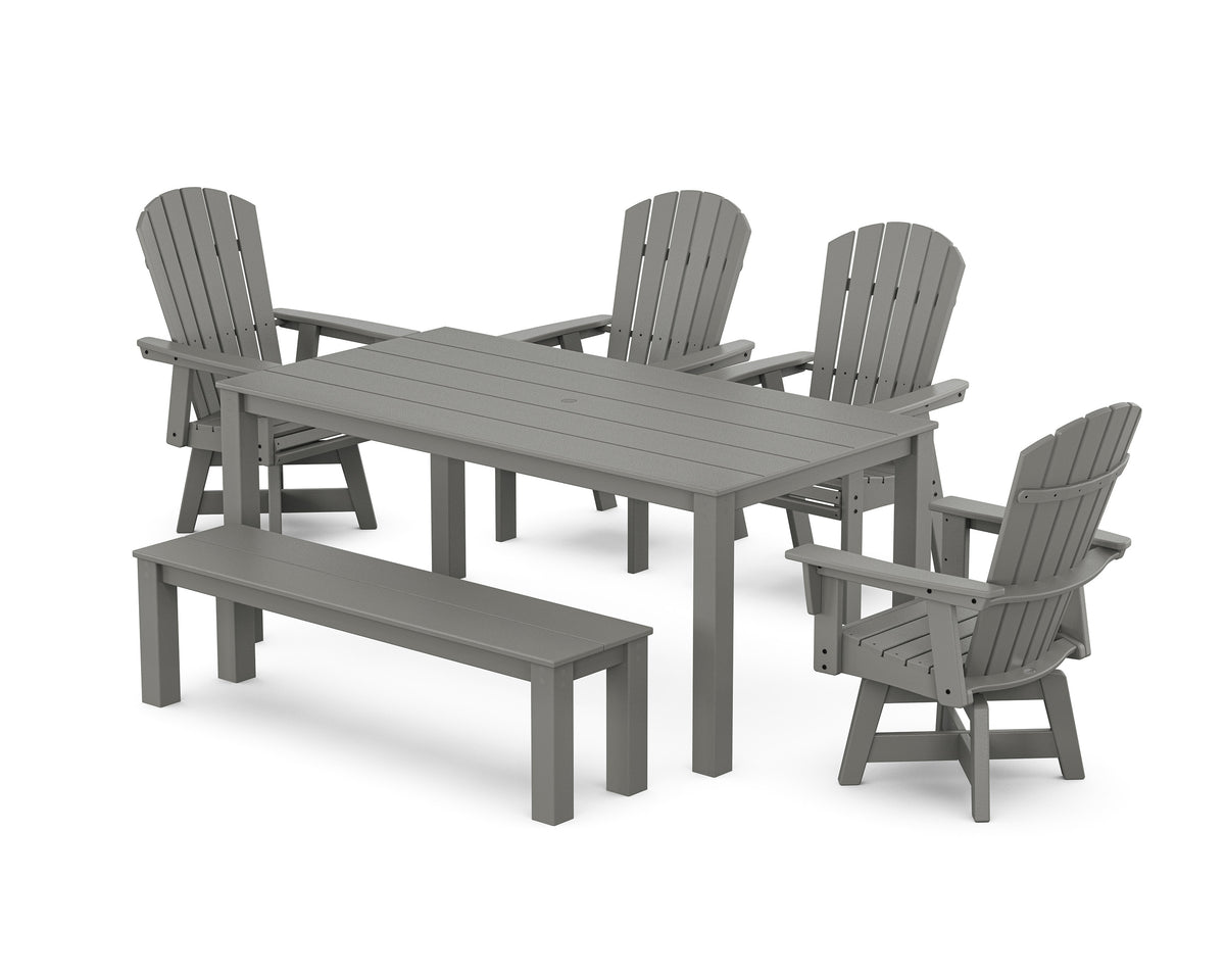 POLYWOOD Nautical Curveback Adirondack Swivel 6-Piece Parsons Dining Set with Bench in Slate Grey