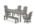POLYWOOD Nautical Curveback Adirondack Swivel 6-Piece Parsons Dining Set with Bench in Slate Grey