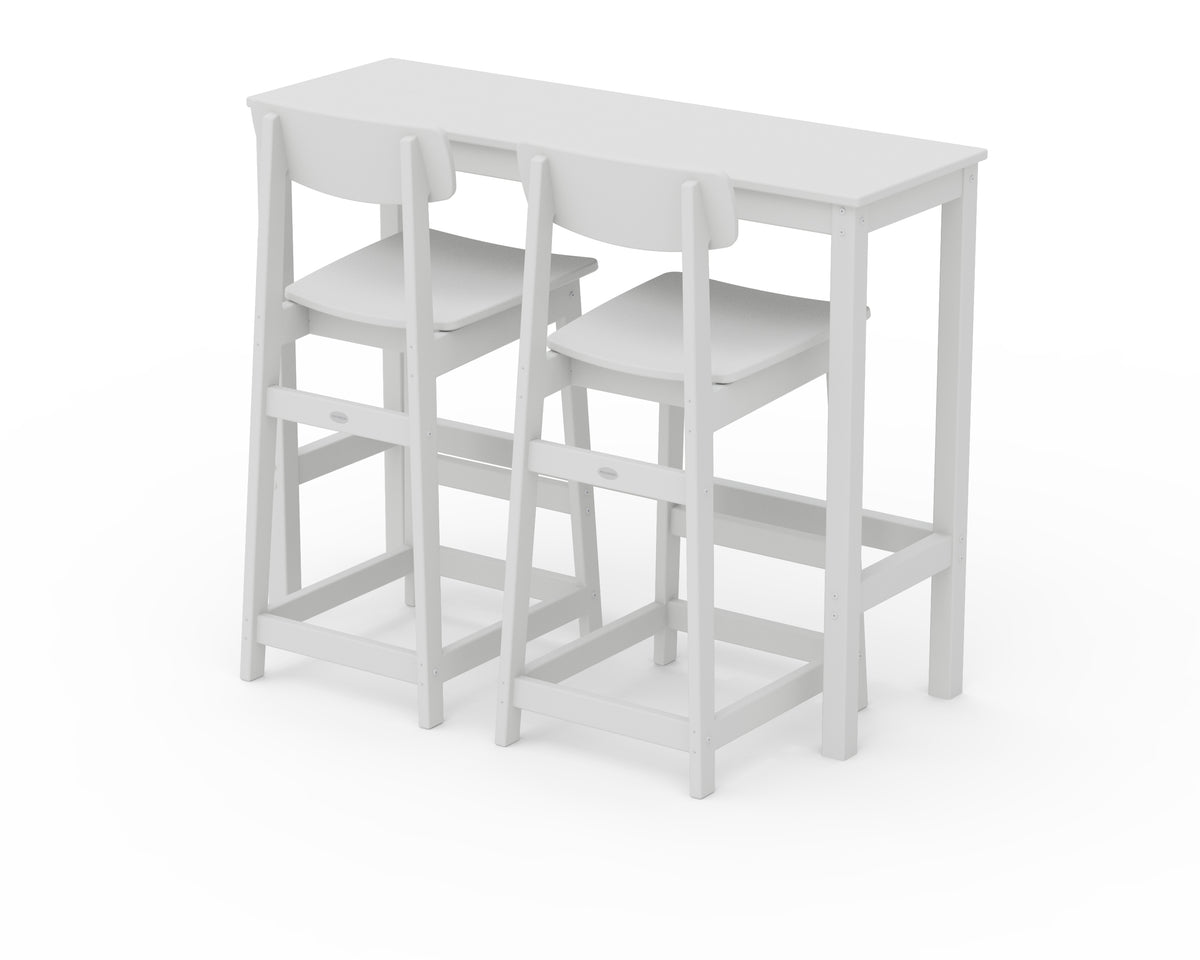 POLYWOOD Modern Studio Urban Bar Chair 3-Piece Balcony Set in White