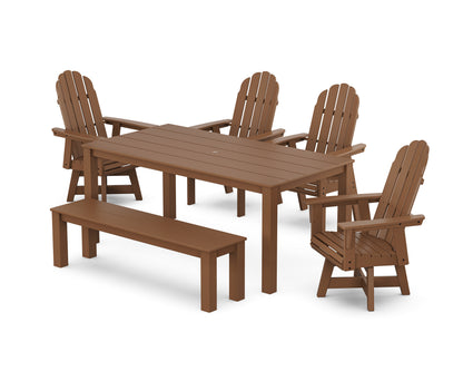 POLYWOOD Vineyard Curveback Adirondack 6-Piece Parsons Swivel Dining Set with Bench in Teak