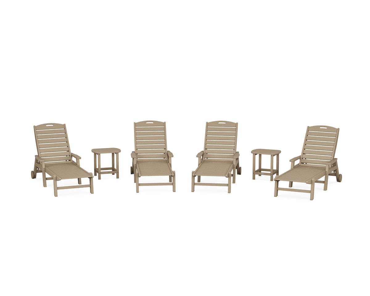 POLYWOOD Nautical Chaise 6-Piece Set with Arms &amp; Wheels in Vintage Sahara