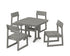 POLYWOOD EDGE Side Chair 5-Piece Dining Set with Trestle Legs (Nautical Trestle 37" Table) in Slate Grey