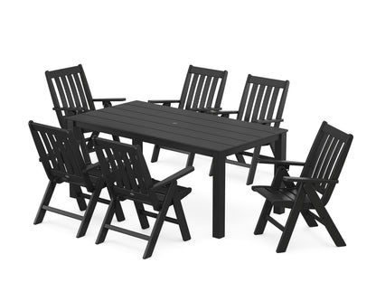 POLYWOOD Vineyard Folding Chair 7-Piece Parsons Dining Set in Black