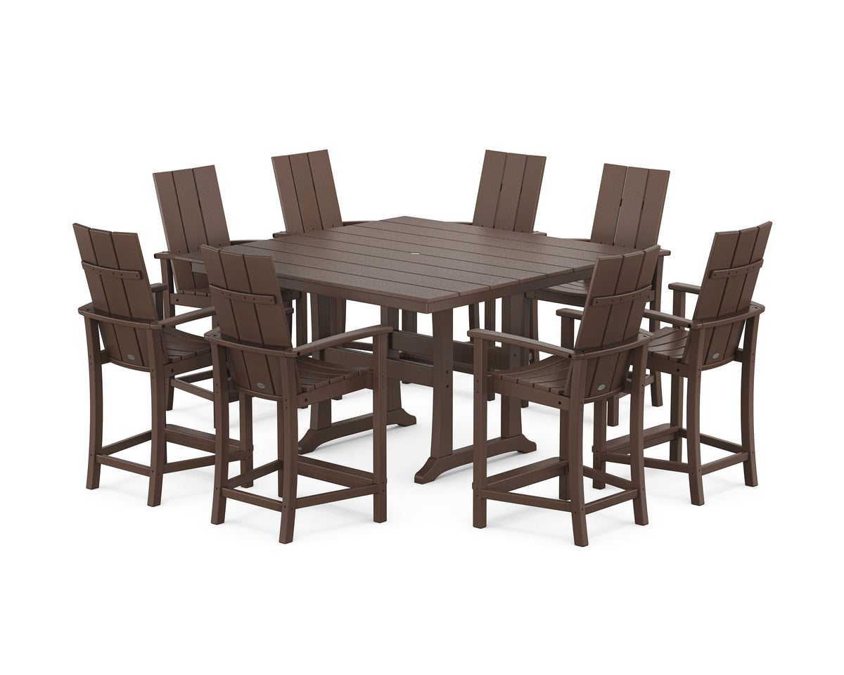 POLYWOOD Modern Adirondack 9-Piece Farmhouse Trestle Counter Set in Mahogany