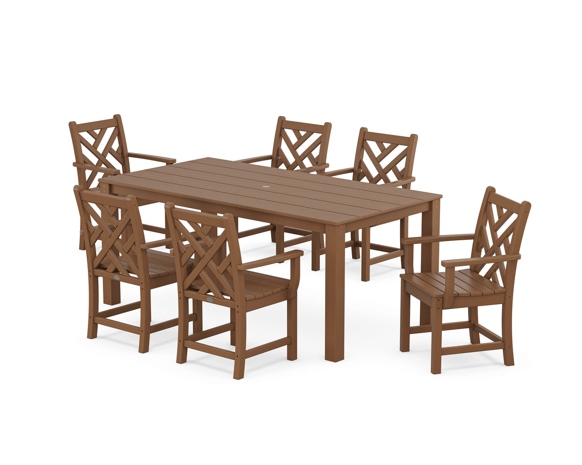 POLYWOOD Chippendale Arm Chair 7-Piece Parsons Dining Set in Teak