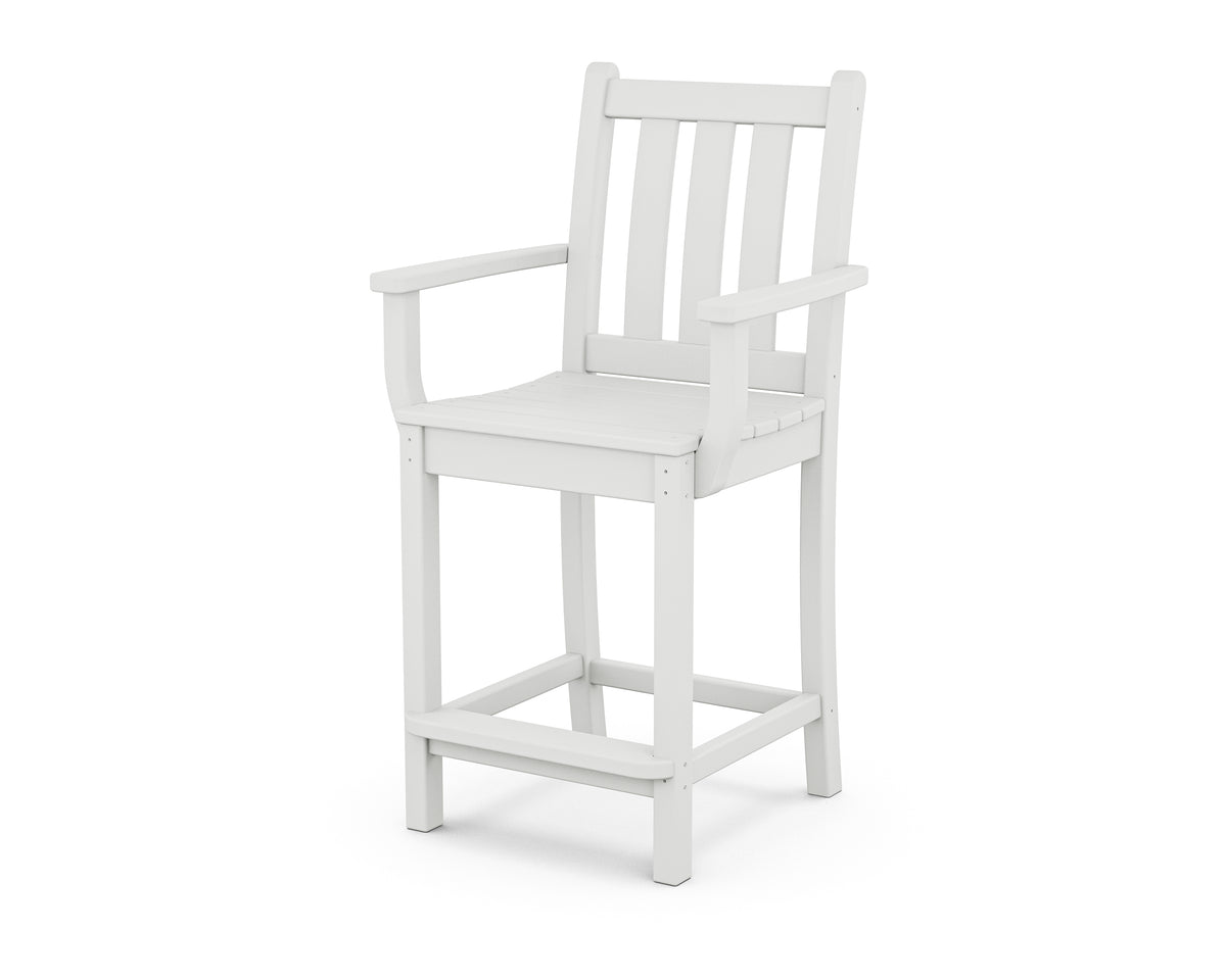 POLYWOOD Traditional Garden Counter Arm Chair in White