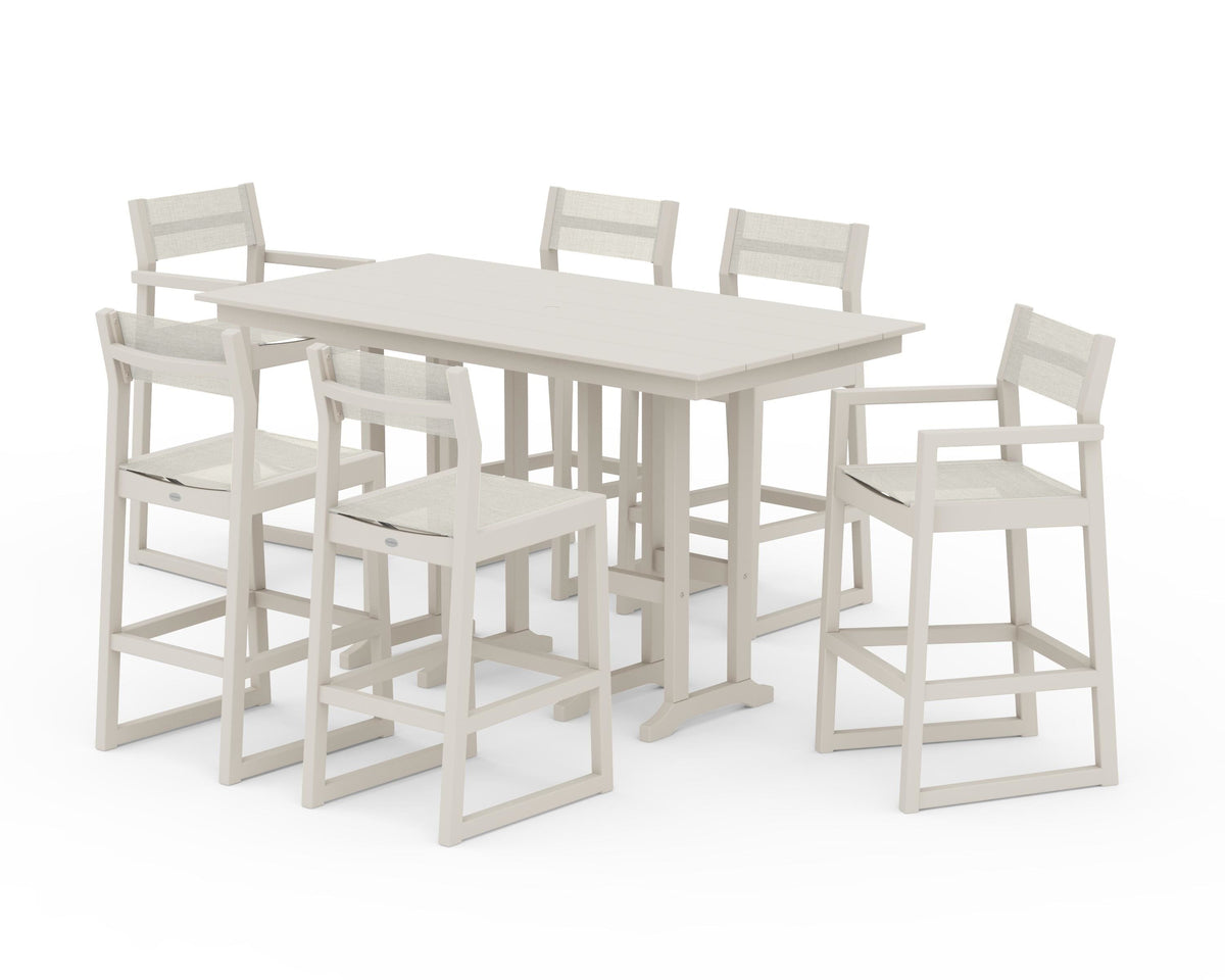 POLYWOOD EDGE Sling 7-Piece Farmhouse Bar Set in Sand / Parchment