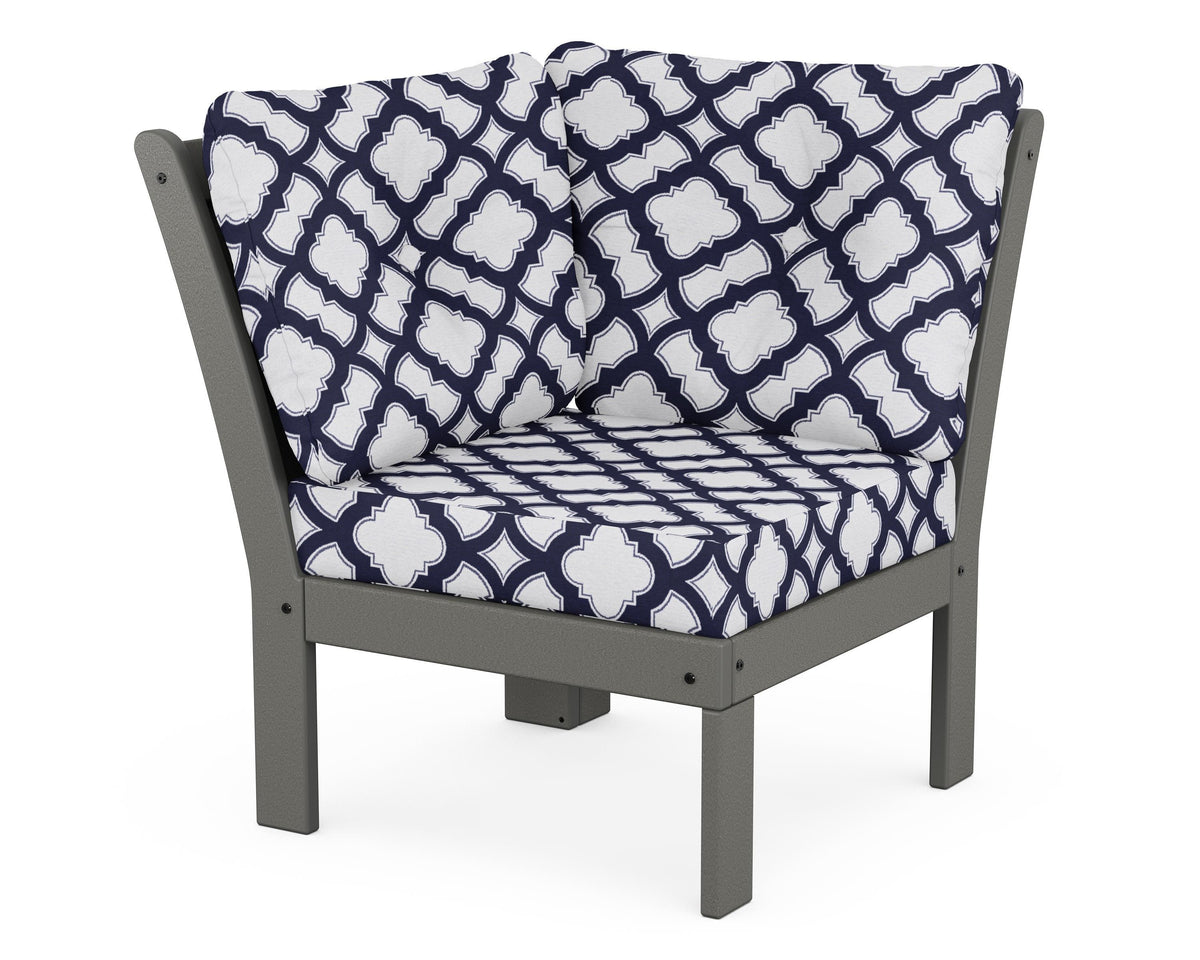 POLYWOOD Vineyard Modular Corner Chair in Slate Grey / Trellis Navy