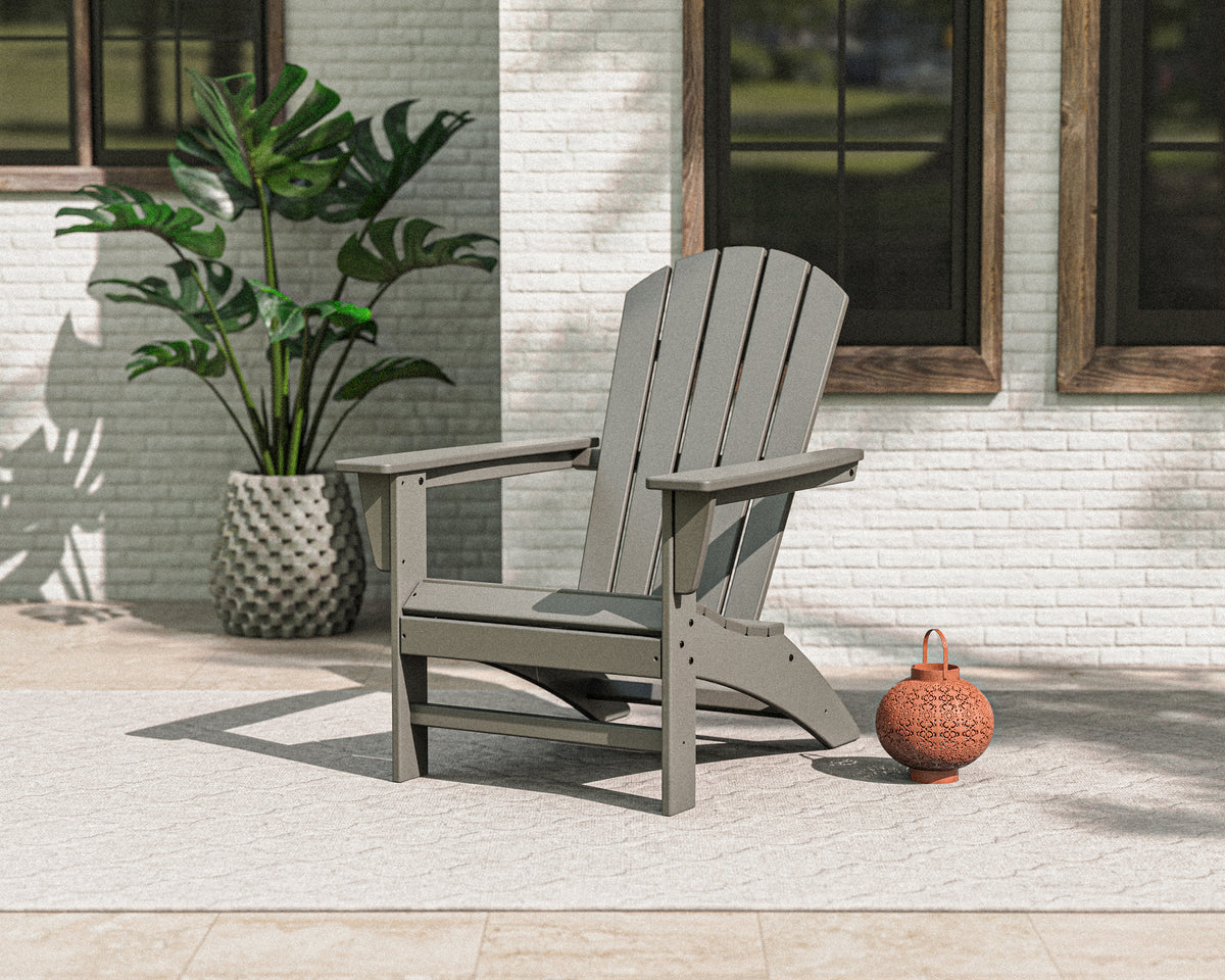 POLYWOOD Nautical Adirondack Chair in Slate Grey styled outdoors