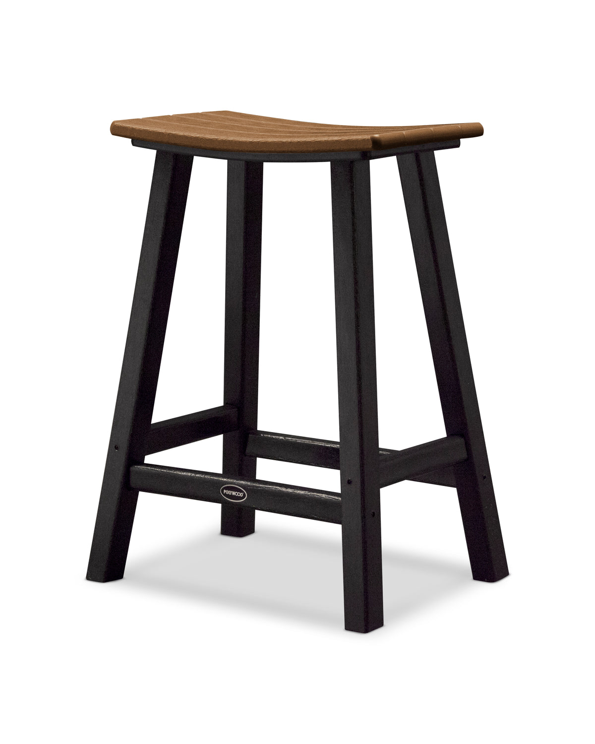 POLYWOOD Contempo 24" Saddle Counter Stool in Black / Teak