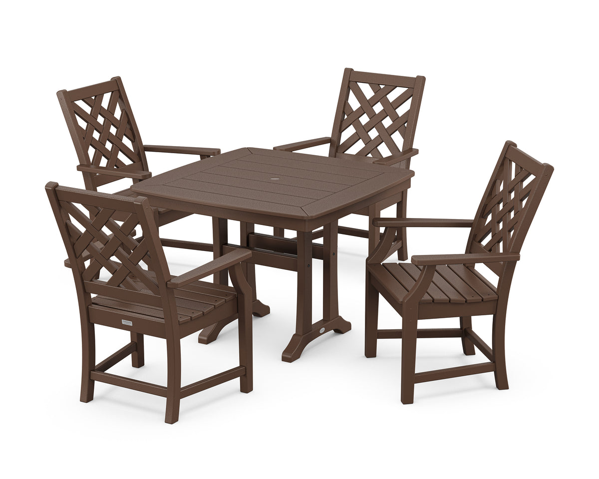 POLYWOOD Wovendale 5-Piece Dining Set with Trestle Legs in Mahogany