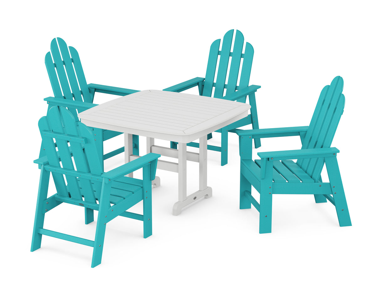 POLYWOOD Long Island 5-Piece Dining Set with Trestle Legs - 44" Table in Aruba / White