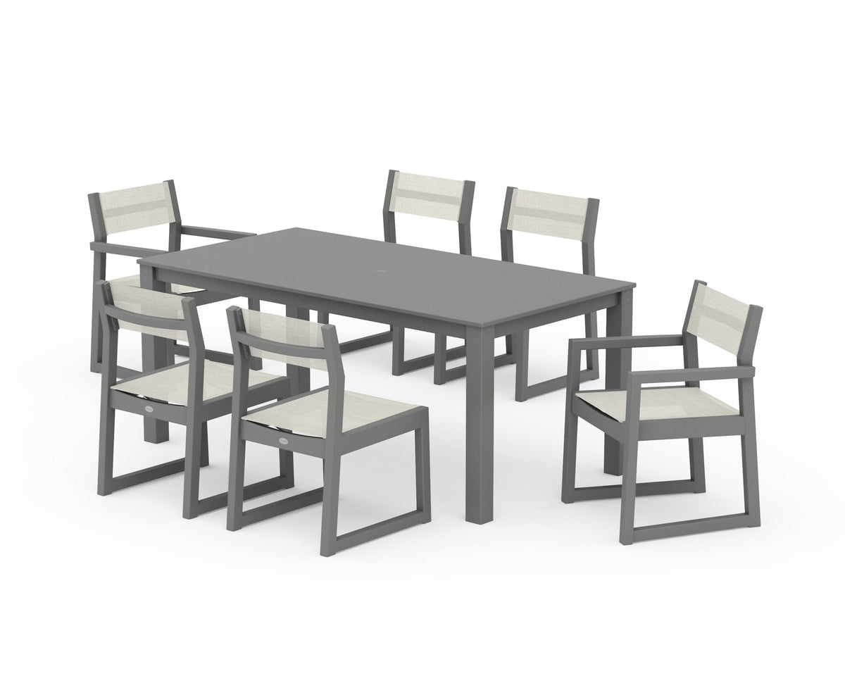 POLYWOOD EDGE Sling 7-Piece Parsons Dining Set in Slate Grey / Parchment