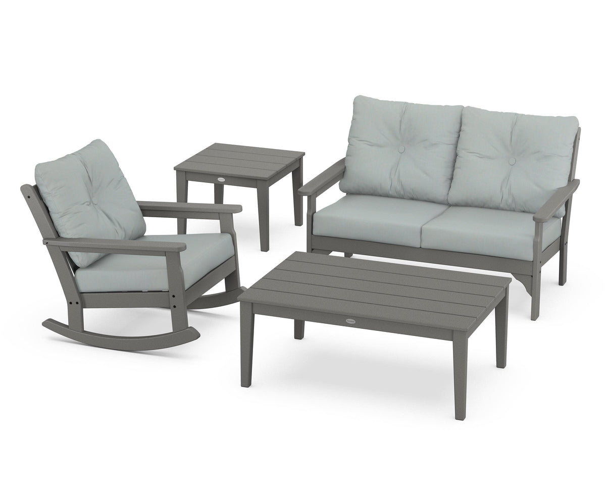 POLYWOOD Vineyard 4-Piece Deep Seating Rocker Set in Slate Grey / Spa