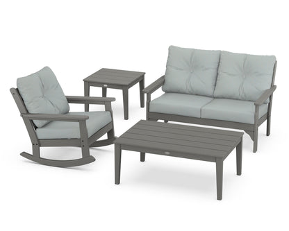POLYWOOD Vineyard 4-Piece Deep Seating Rocker Set in Slate Grey / Spa