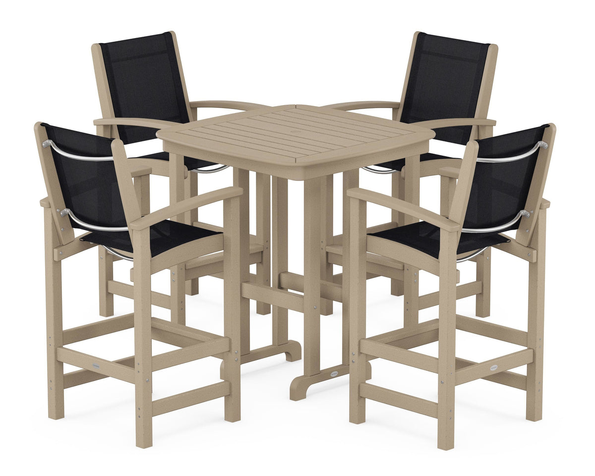 POLYWOOD Coastal 5-Piece Bar Set in Vintage Sahara / Black