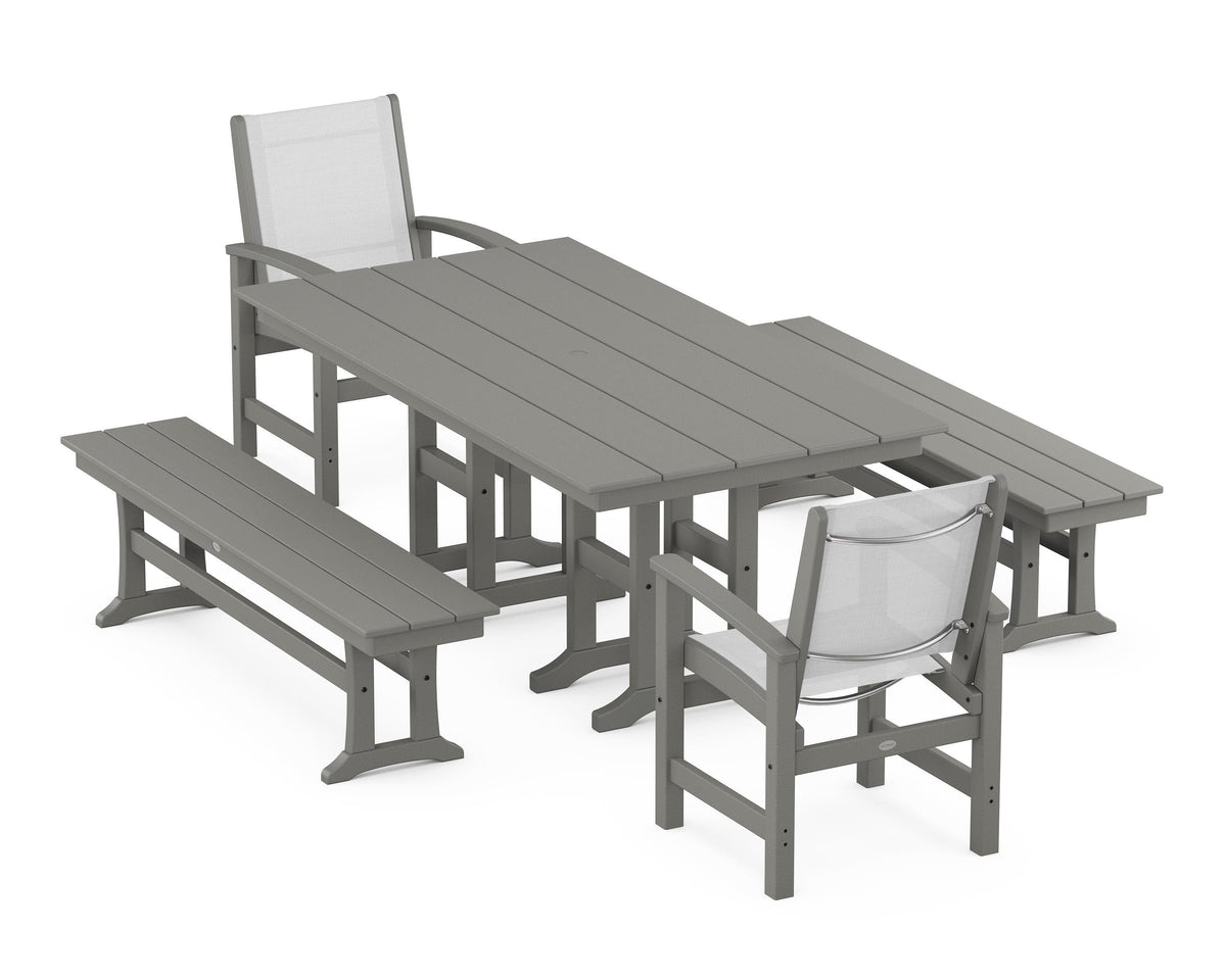 POLYWOOD Coastal 5-Piece Farmhouse Dining Set with Farmhouse 37" x 72" Dining Table in Slate Grey / White