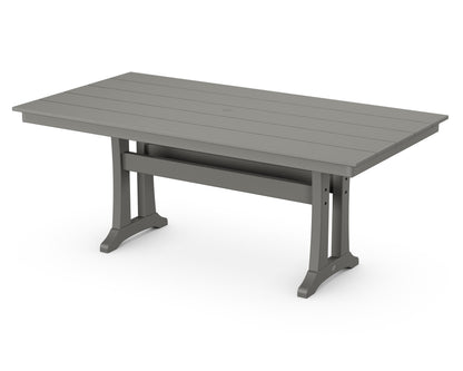 Angled view from the POLYWOOD Chippendale 7-Piece Farmhouse Trestle Dining Set in Slate Grey