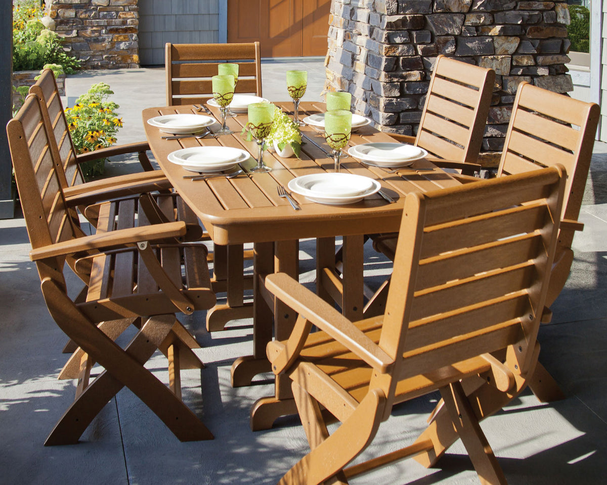 Lifestyle photo of the POLYWOOD Signature Folding Chair 7-Piece Dining Set