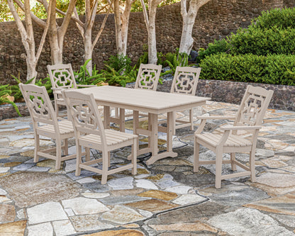 Lifestyle photo of the POLYWOOD Chinoiserie 7-Piece Farmhouse Dining Set