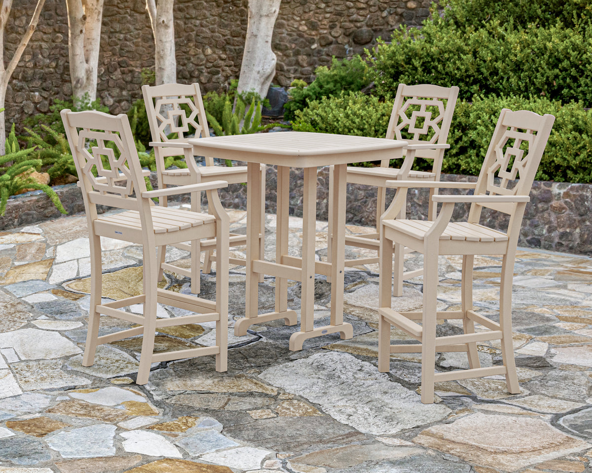 Lifestyle photo of the POLYWOOD Chinoiserie 5-Piece Bar Set