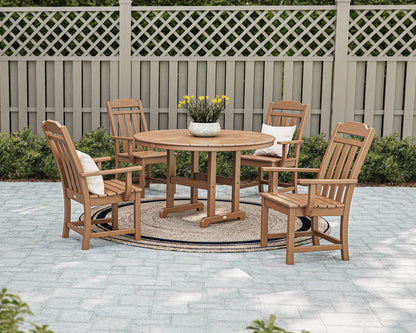 Lifestyle photo of the POLYWOOD Cottage 5-Piece Round Farmhouse Dining Set