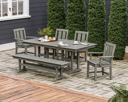 Lifestyle photo of the POLYWOOD Mission 6-Piece Farmhouse Dining Set with Bench