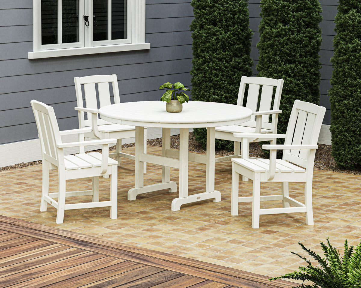 Lifestyle photo of the POLYWOOD Mission 5-Piece Round Farmhouse Dining Set