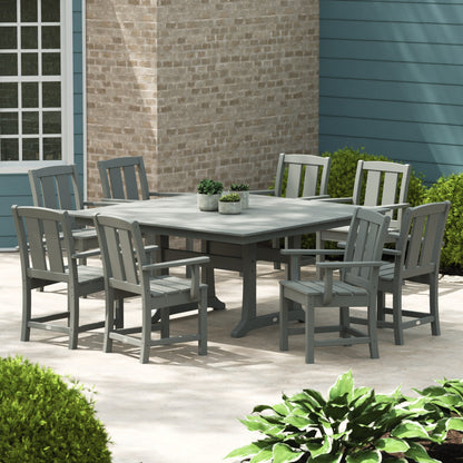 Lifestyle photo of the POLYWOOD Mission 9-Piece Square Farmhouse Dining Set with Trestle Legs