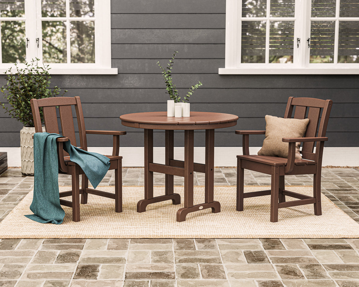Lifestyle photo of the POLYWOOD Mission 3-Piece Farmhouse Dining Set