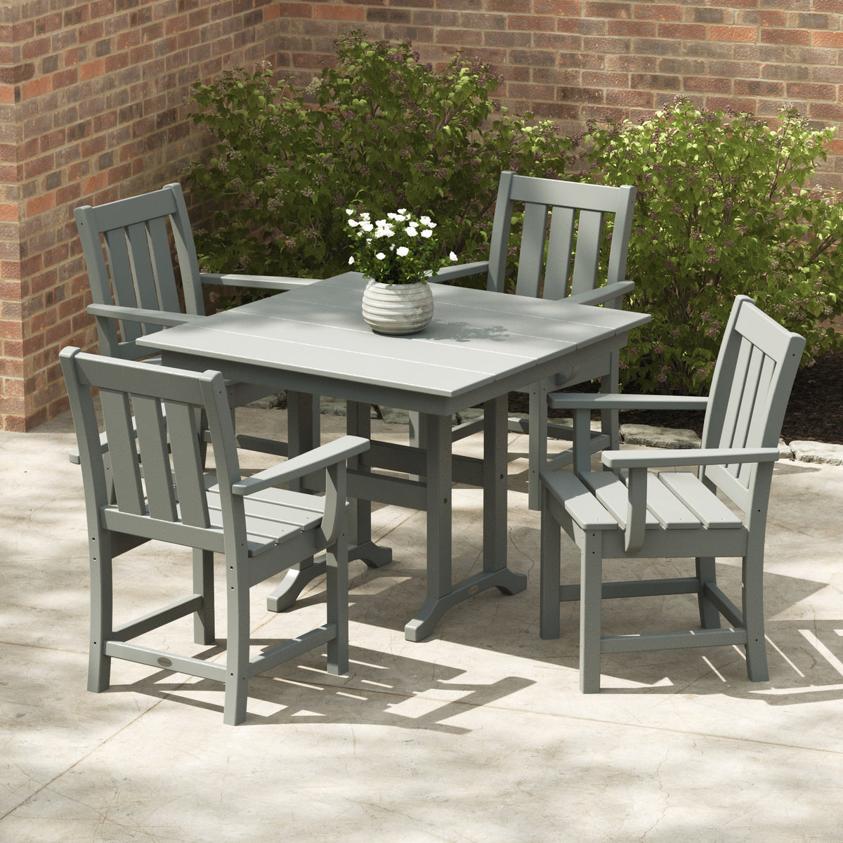 Lifestyle photo of the POLYWOOD Oxford 5-Piece Farmhouse Dining Set
