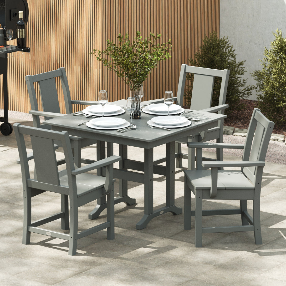 Lifestyle photo of the POLYWOOD Prairie 5-Piece Farmhouse Dining Set