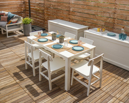 Lifestyle photo of the POLYWOOD Modern Studio Urban Chair 7-Piece Parsons Table Dining Set