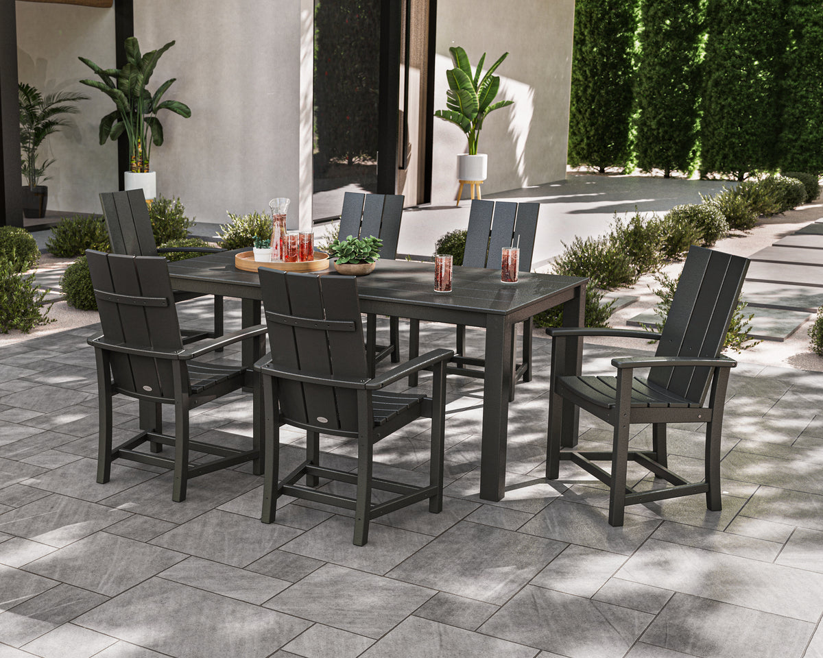 Lifestyle photo of the POLYWOOD Modern Adirondack 7-Piece Parsons Dining Set