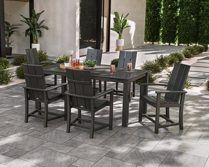 Lifestyle photo of the POLYWOOD Modern Adirondack 7-Piece Parsons Dining Set