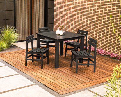 Lifestyle photo of the POLYWOOD Modern Studio Plaza Chair 5-Piece Parsons Dining Set