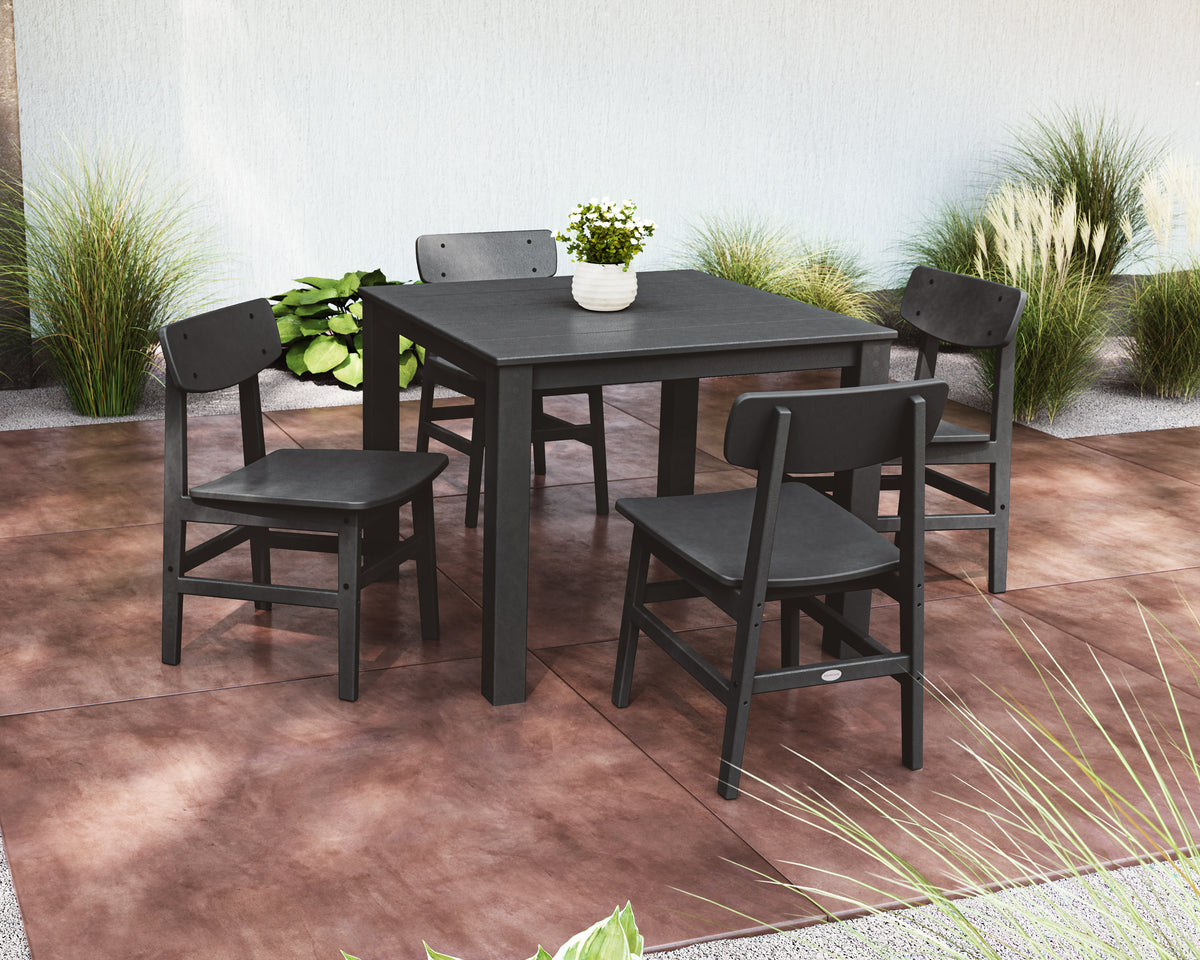 Lifestyle photo of the POLYWOOD Modern Studio Urban Chair 5-Piece Parsons Dining Set