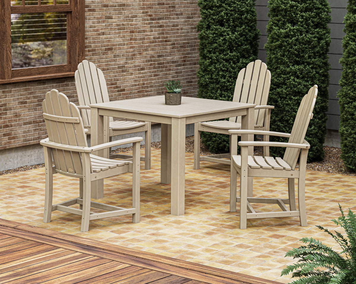 Lifestyle photo of the POLYWOOD Classic Adirondack 5-Piece Parsons Dining Set