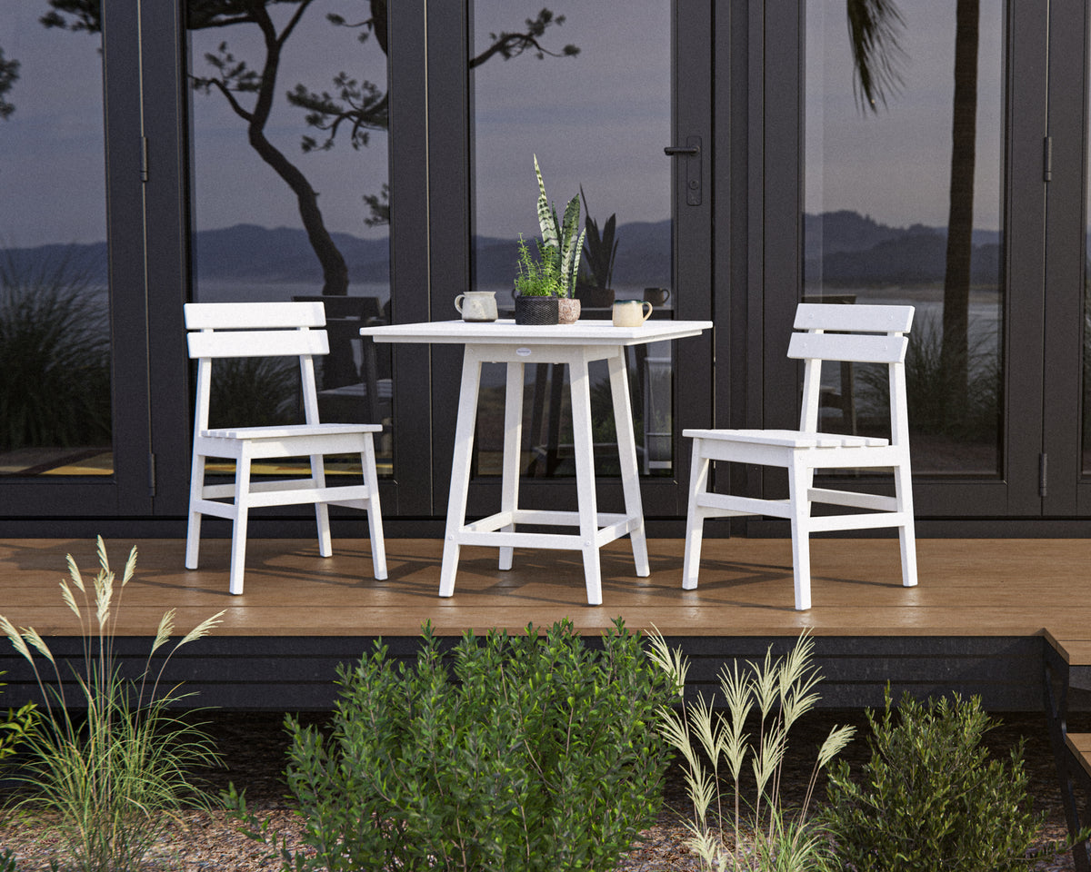 Lifestyle photo of the POLYWOOD Modern Studio Plaza Chair 3-Piece Bistro Dining Set