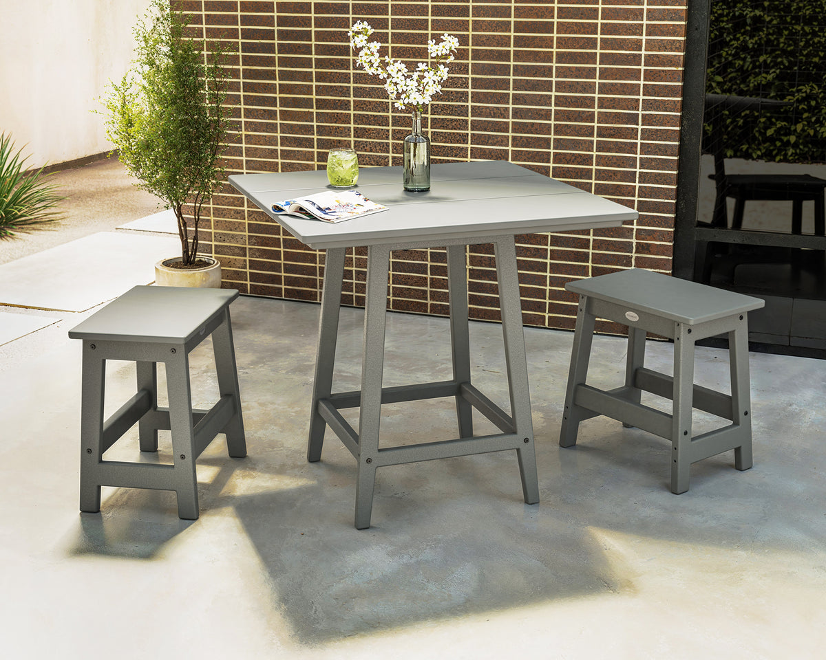Lifestyle photo of the POLYWOOD Modern Studio Stool 3-Piece Square Bistro Set