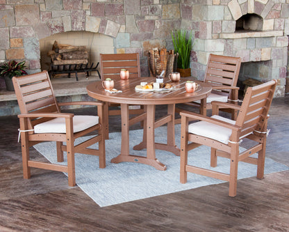 Lifestyle photo of the POLYWOOD Signature 5-Piece Round Dining Set with Trestle Legs
