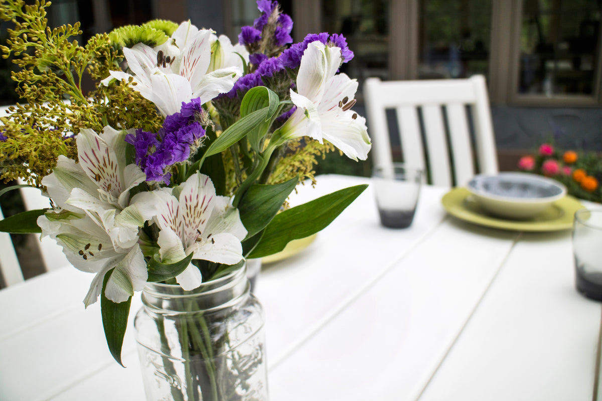 Detail photo of the POLYWOOD Vineyard 7-Piece Dining Set with Trestle Legs