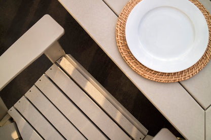 Detail photo of the POLYWOOD Vineyard Curveback Adirondack 9-Piece Nautical Trestle Dining Set